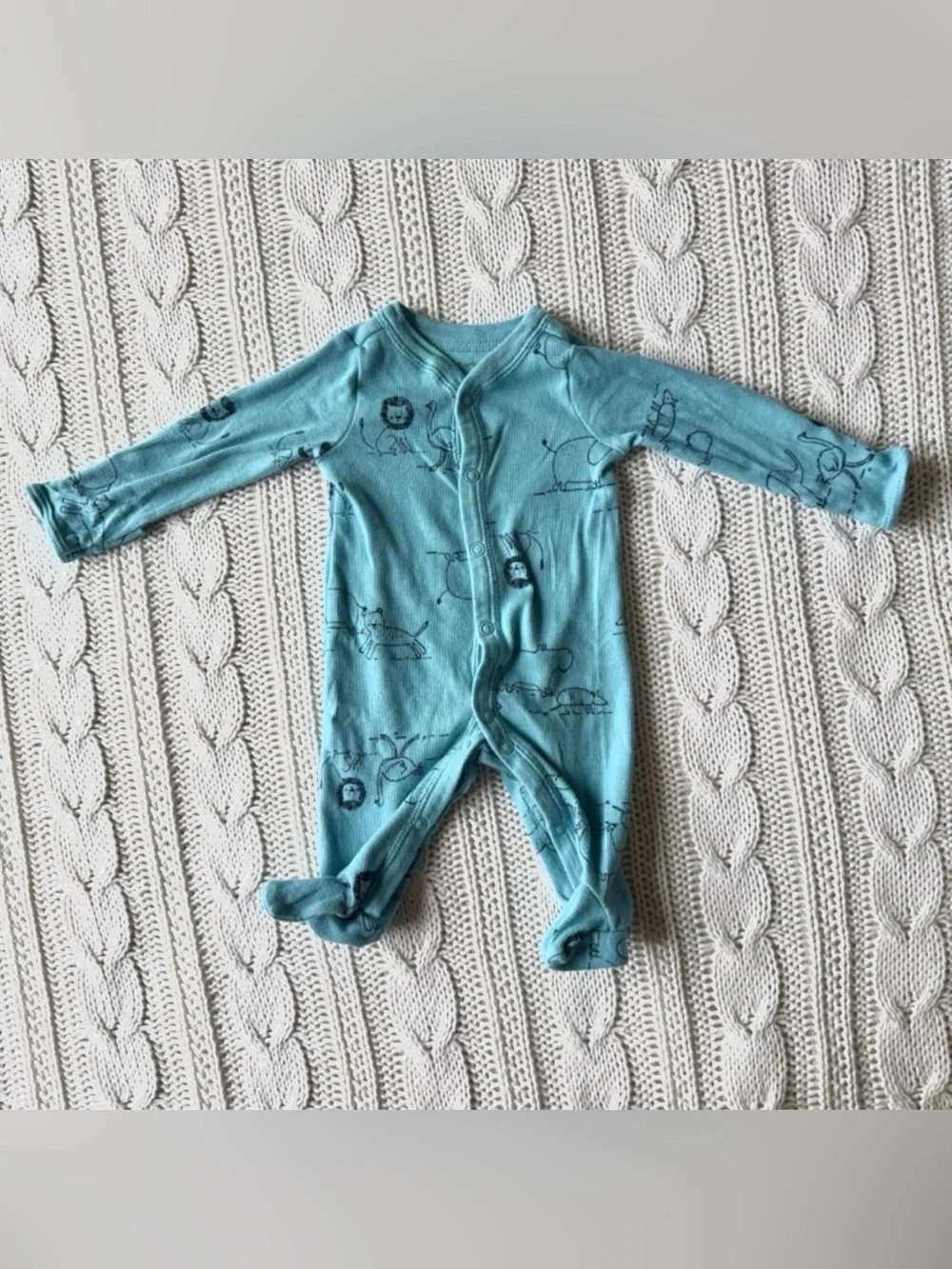 Carter's Teal Footed One-Piece with Animal Sketches Newborn